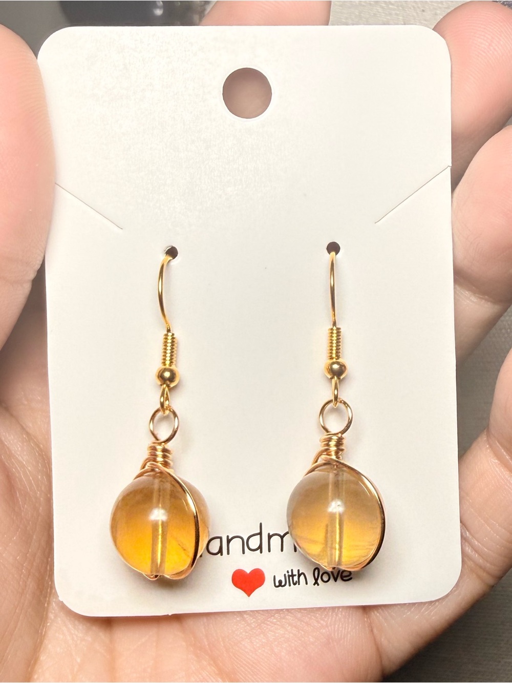 Yellow Fluorite Wire Wrapped Earrings Hypoallergenic